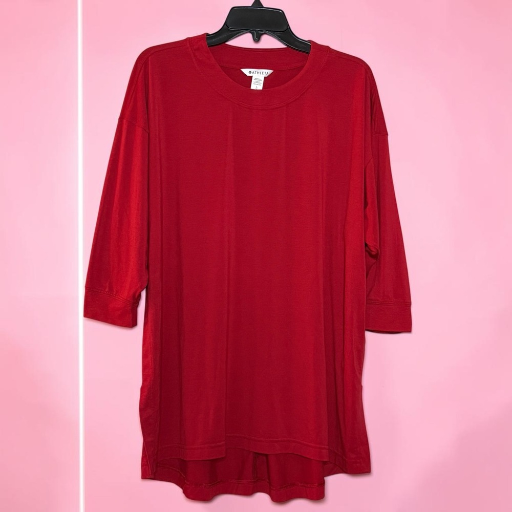 Athleta Zephyr Tunic Red Oversized 3/4 Sleeve High Low Top Large 987312-03